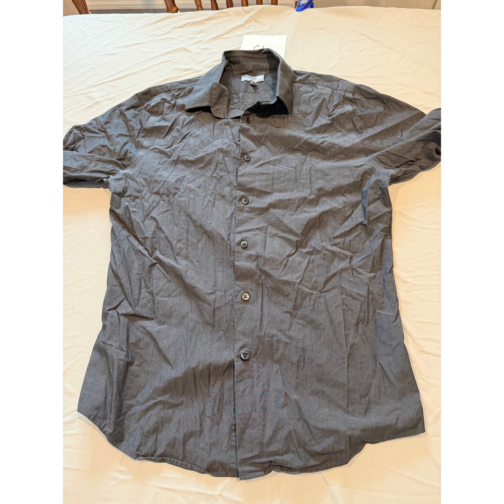 Express 1MX Fitted Dress Shirt Charcoal Gray Long Sleeve Mens Medium 15-15.5